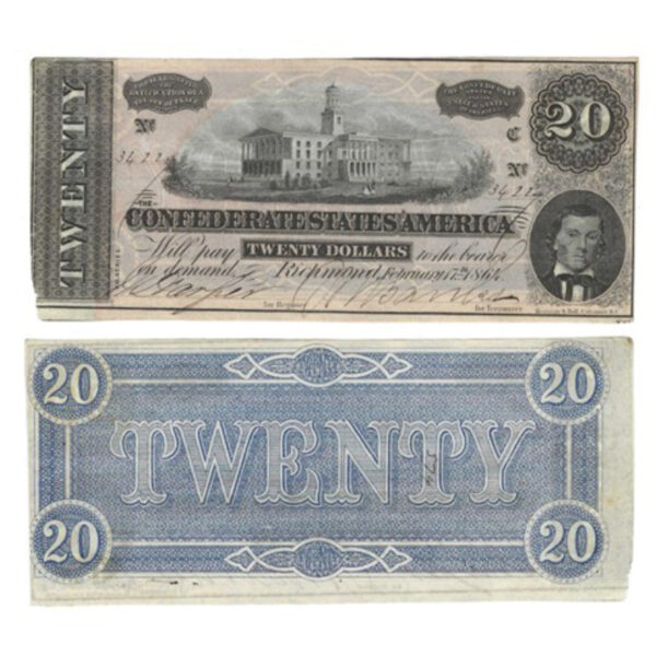 Confederate 1864 Richmond $20 Bill Fine Condition