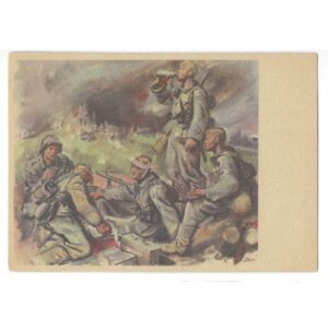 "After the Battle" German Army Infantry with MG 34, Artwork by "Kreigsberichter Cleve"