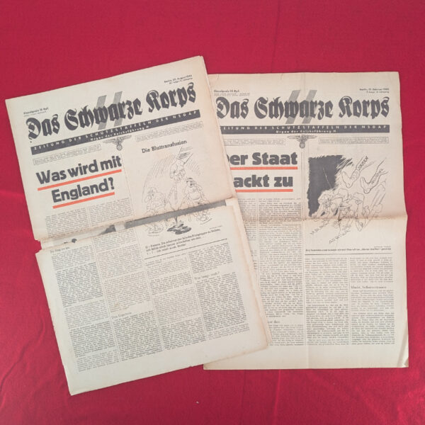 Two Copies of the WWII German SS Newspaper "Das Schwarze Korps"