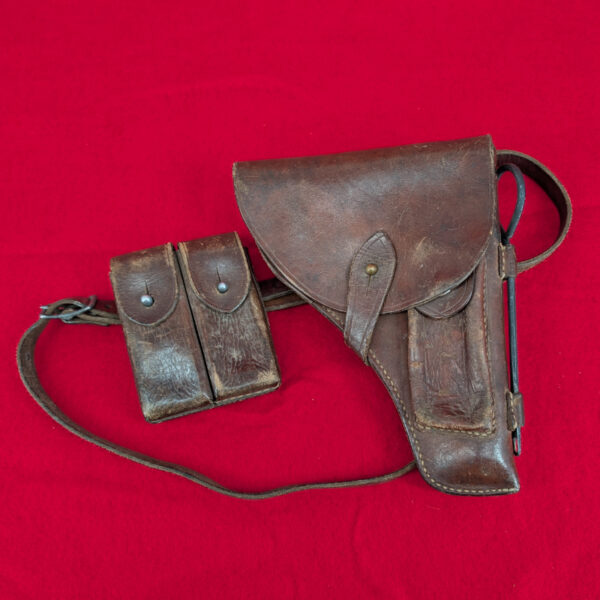 NVA / VC Chicom Supplied Leather Tokarev Leather Pistol Holster, Clip Pouch, and Cross Strap Set - Matching